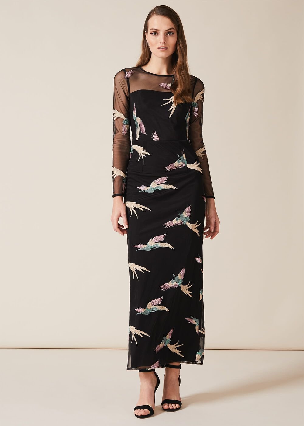 Astrid Embroidered Bird Dress Black
