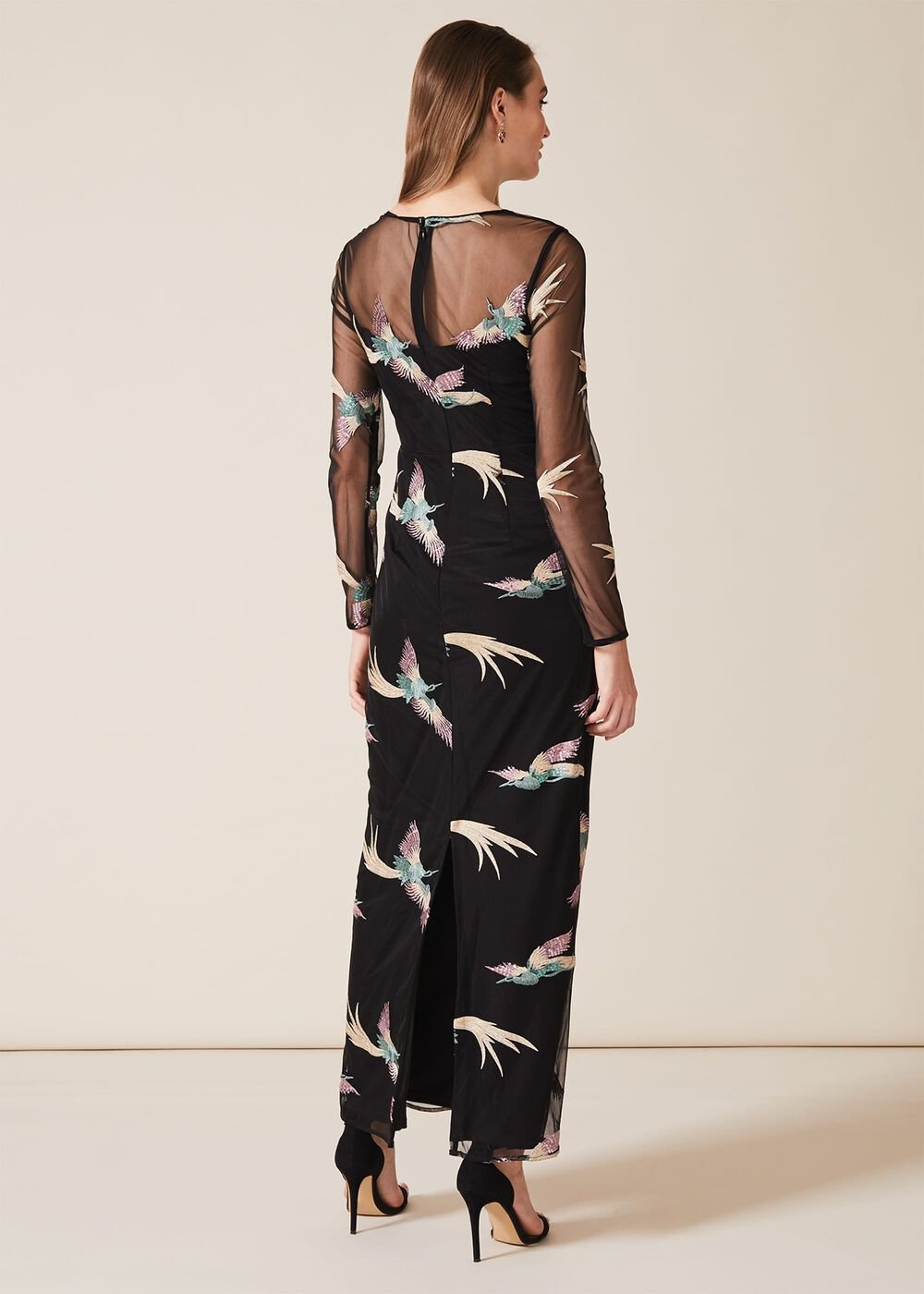 Astrid Embroidered Bird Dress Black