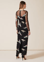 Astrid Embroidered Bird Dress Black