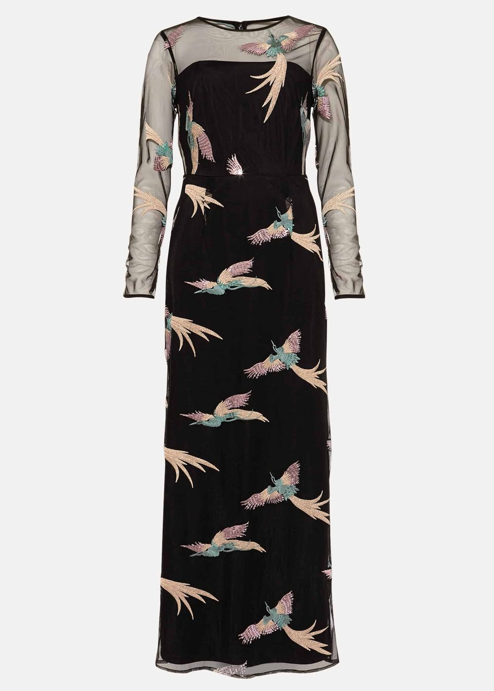 Astrid Embroidered Bird Dress Black