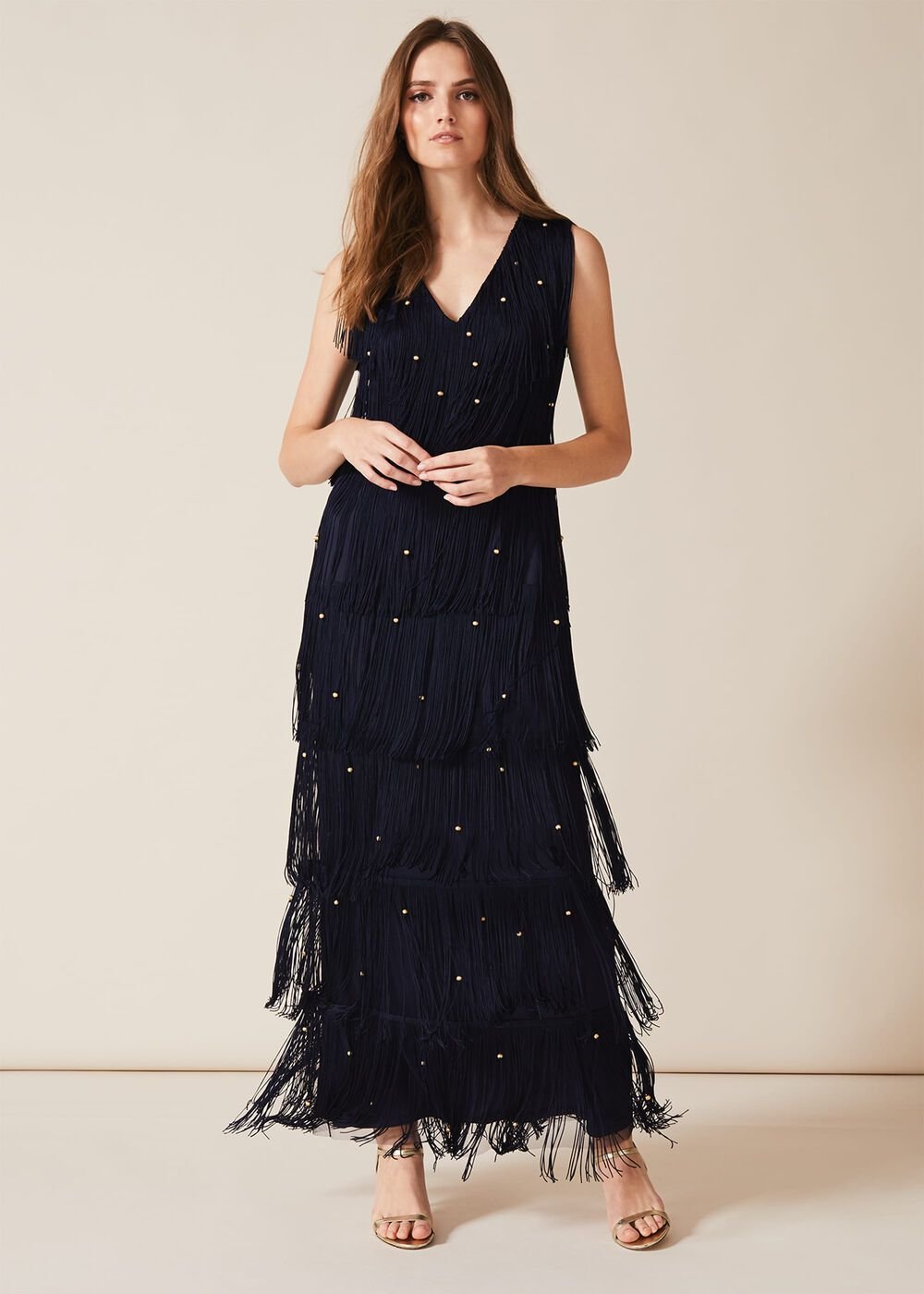 Kandice Fringe Maxi Dress Navy