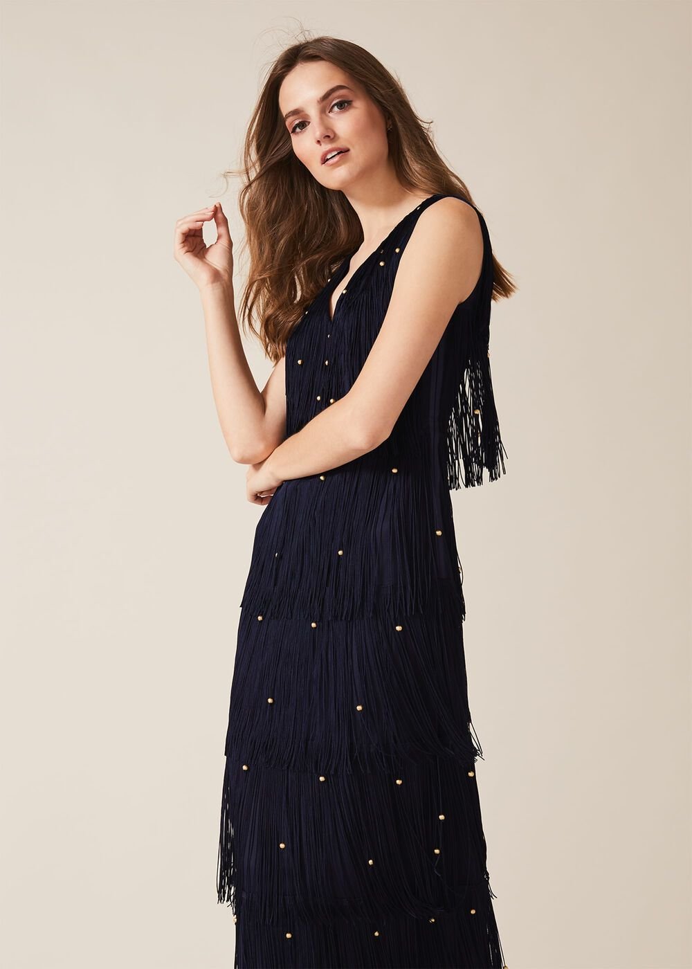 Kandice Fringe Maxi Dress Navy