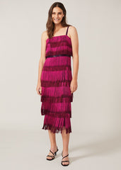 Katalina Dip Dye Fringe Dress Magenta/Orchid
