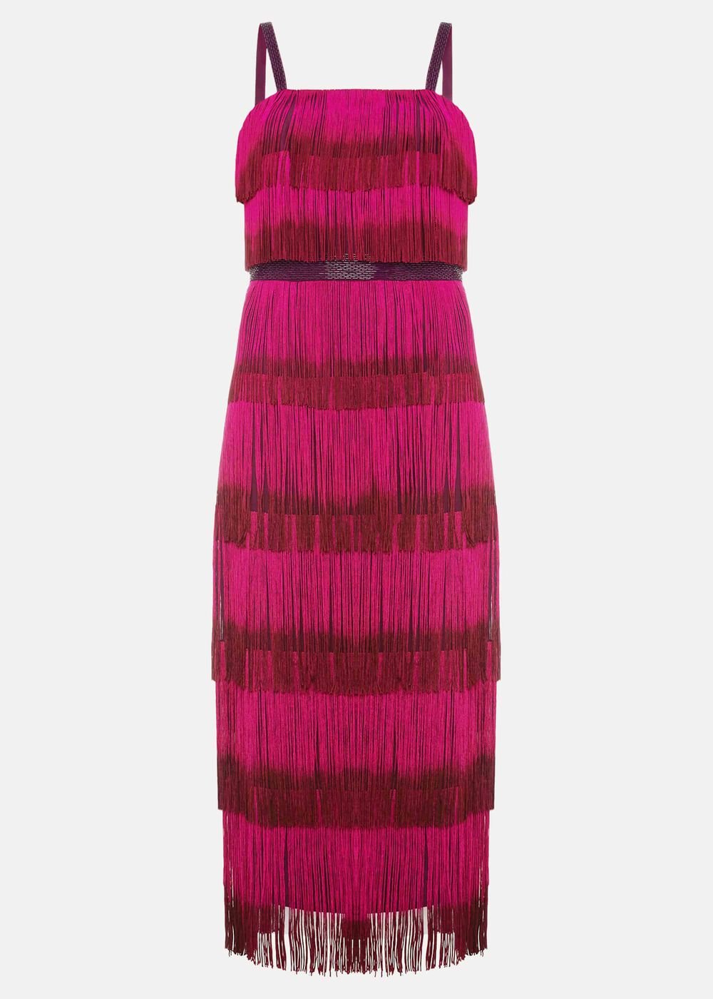 Katalina Dip Dye Fringe Dress Magenta/Orchid