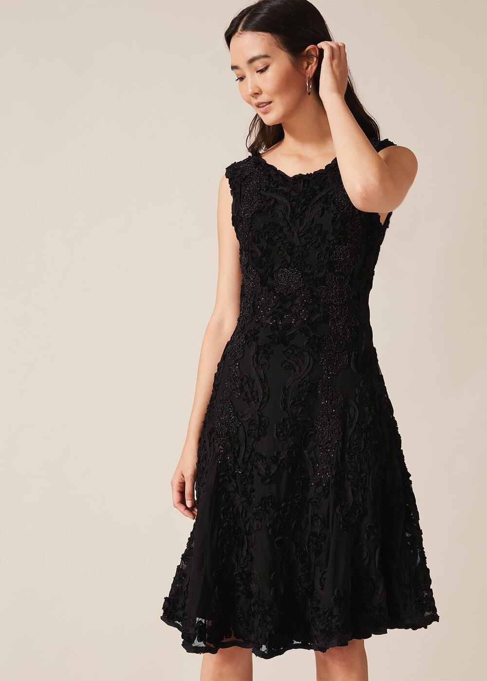 Penelope Tapework Lace Dress Black