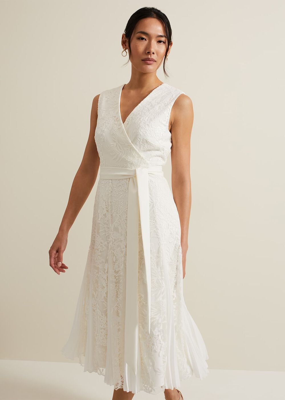 Caterina Embroidered Flared Wedding Dress Pale Cream