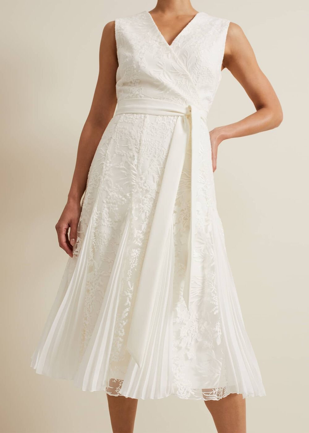 Caterina Embroidered Flared Wedding Dress Pale Cream