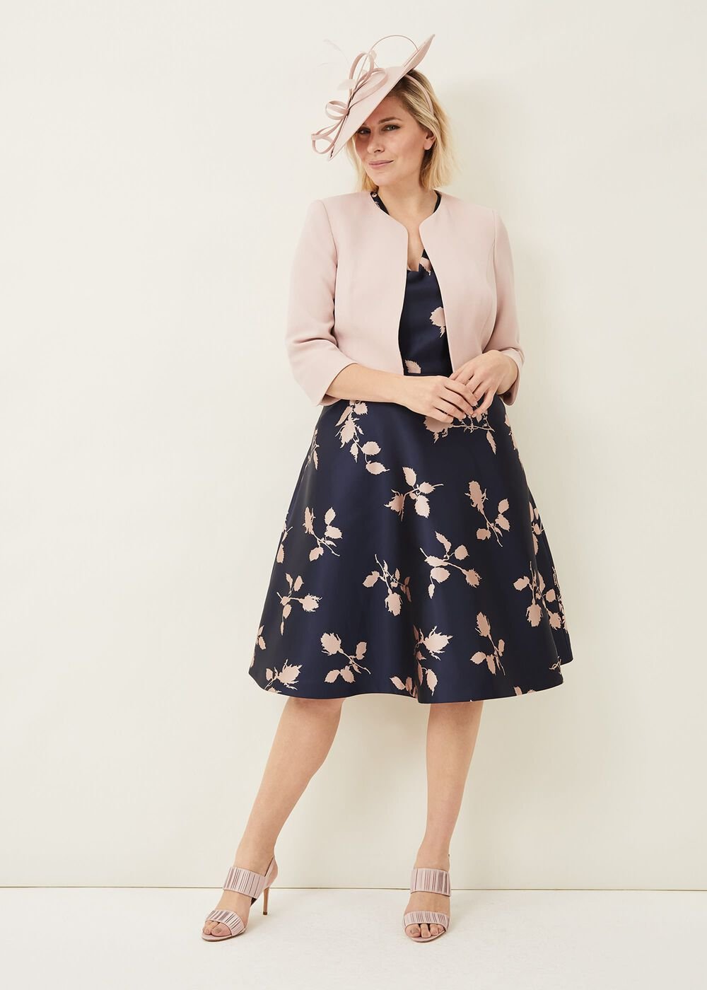 Jordyn Jacquard Fit And Flare Dress Navy/ Ballet Pink