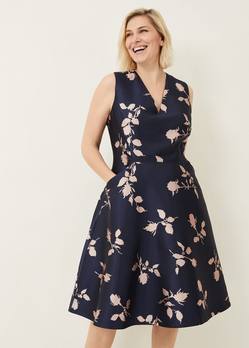 Jordyn Jacquard Fit And Flare Dress Navy/ Ballet Pink