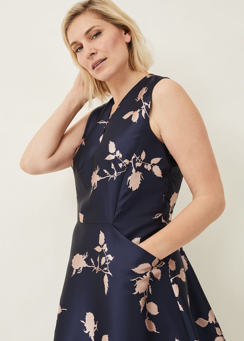 Jordyn Jacquard Fit And Flare Dress Navy/ Ballet Pink