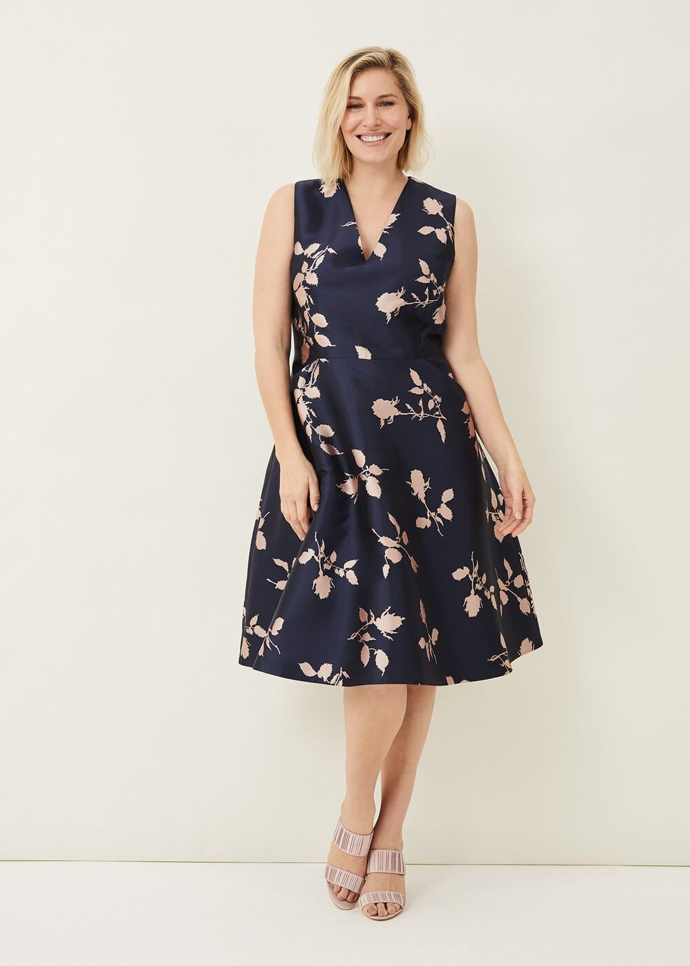 Jordyn Jacquard Fit And Flare Dress Navy/ Ballet Pink