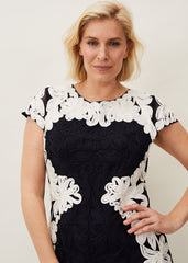 Nori Tapework Lace Fitted Dress Navy/Ivory