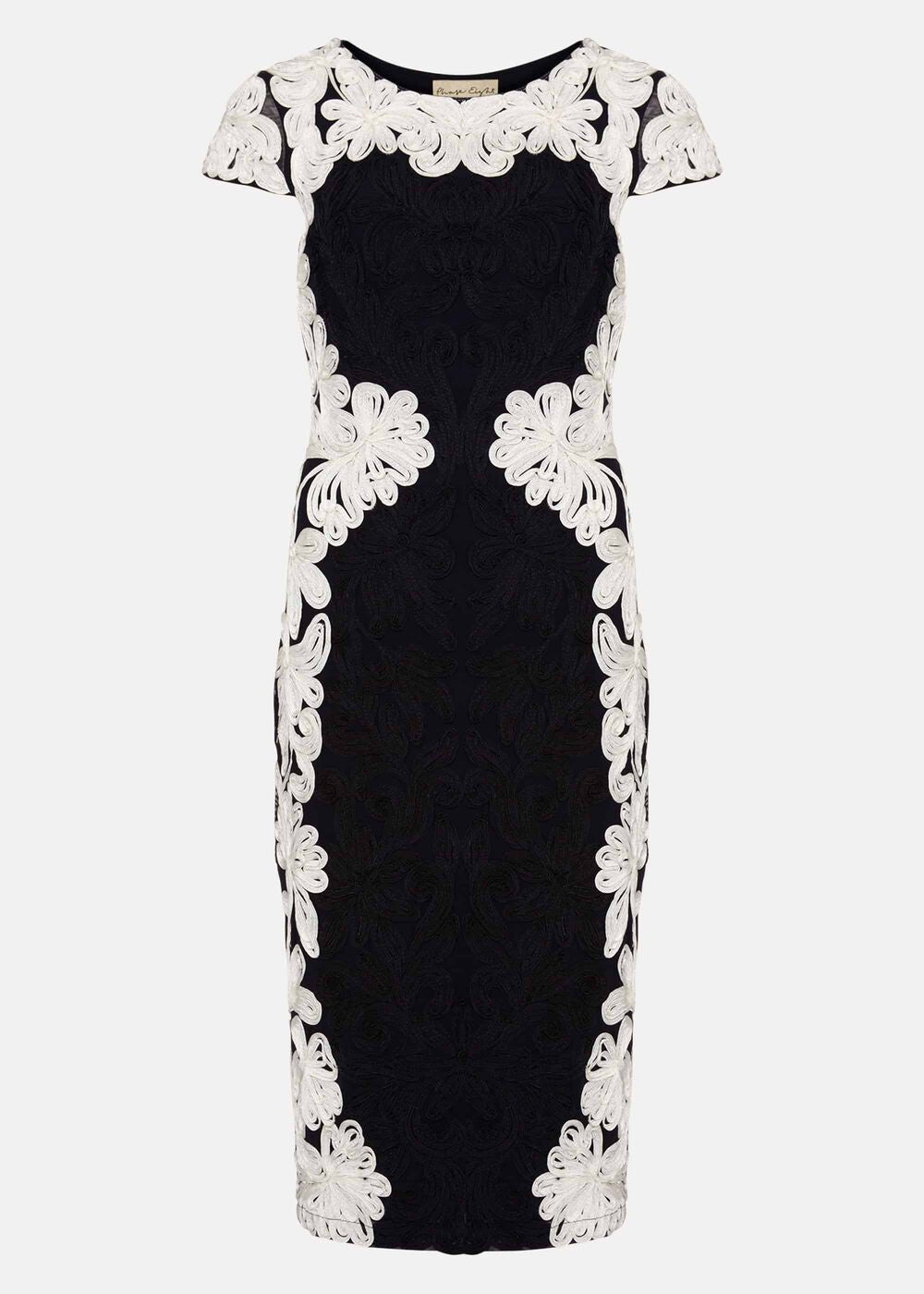 Nori Tapework Lace Fitted Dress Navy/Ivory