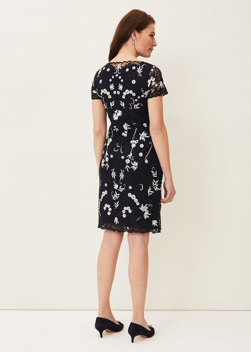 Floris Embroidered Shift Dress Navy/Ivory