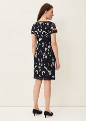 Floris Embroidered Shift Dress Navy/Ivory
