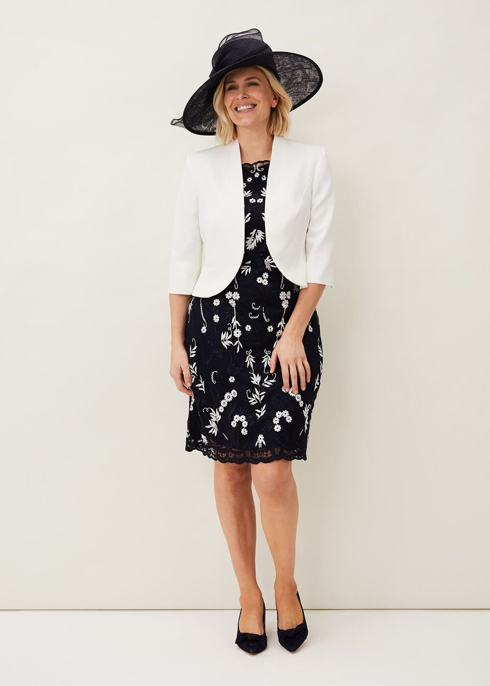 Floris Embroidered Shift Dress Navy/Ivory