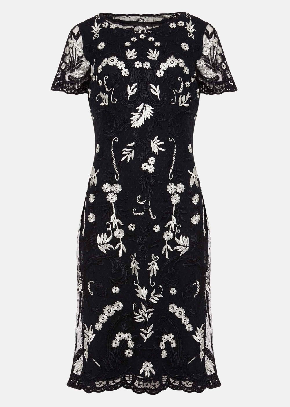 Floris Embroidered Shift Dress Navy/Ivory