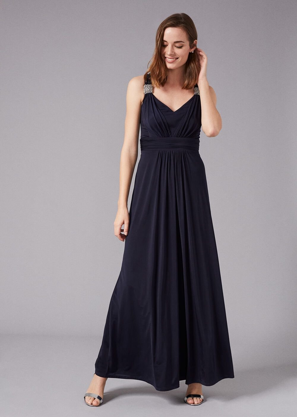 Odetta Embelished Jersey Dress Navy