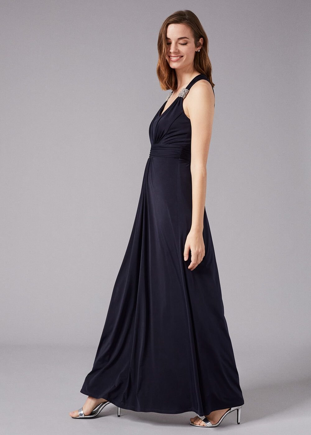 Odetta Embelished Jersey Dress Navy