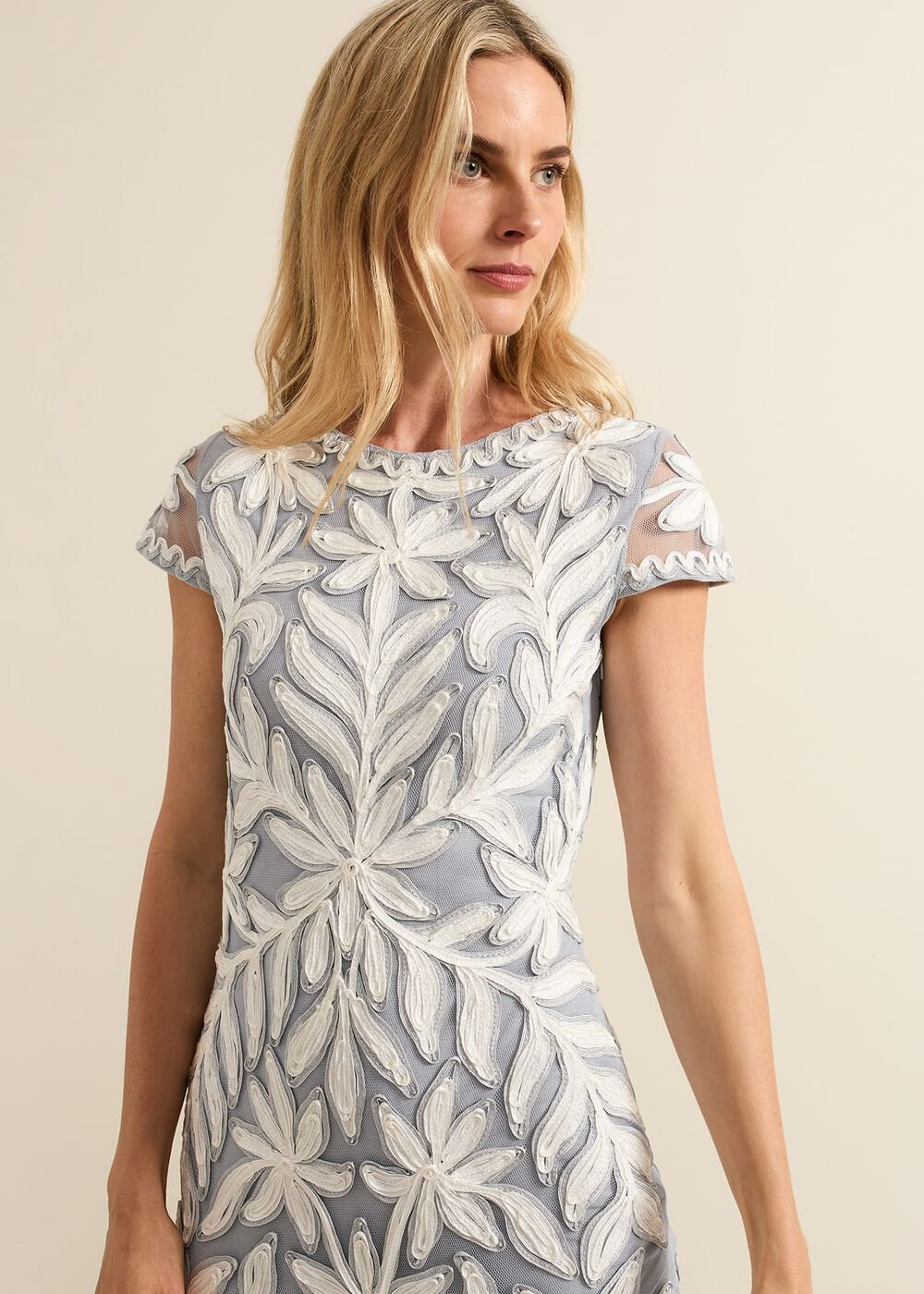 Isobel Tapework Lace Fitted Dress Mineral/ Ivory