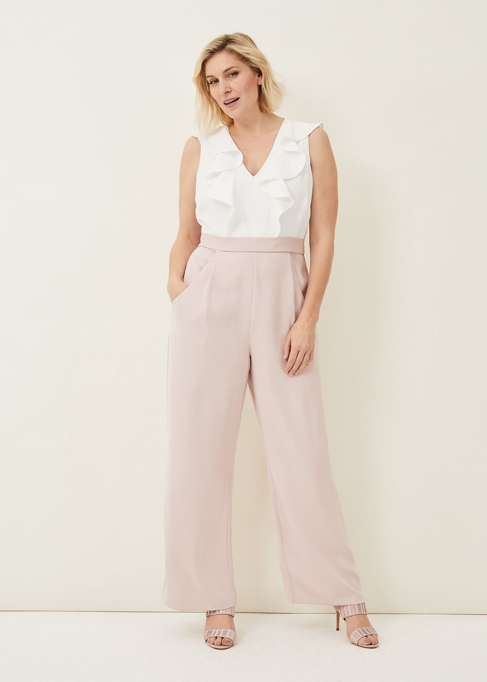 Linda Frill Jumpsuit Ivory/ Antique Rose