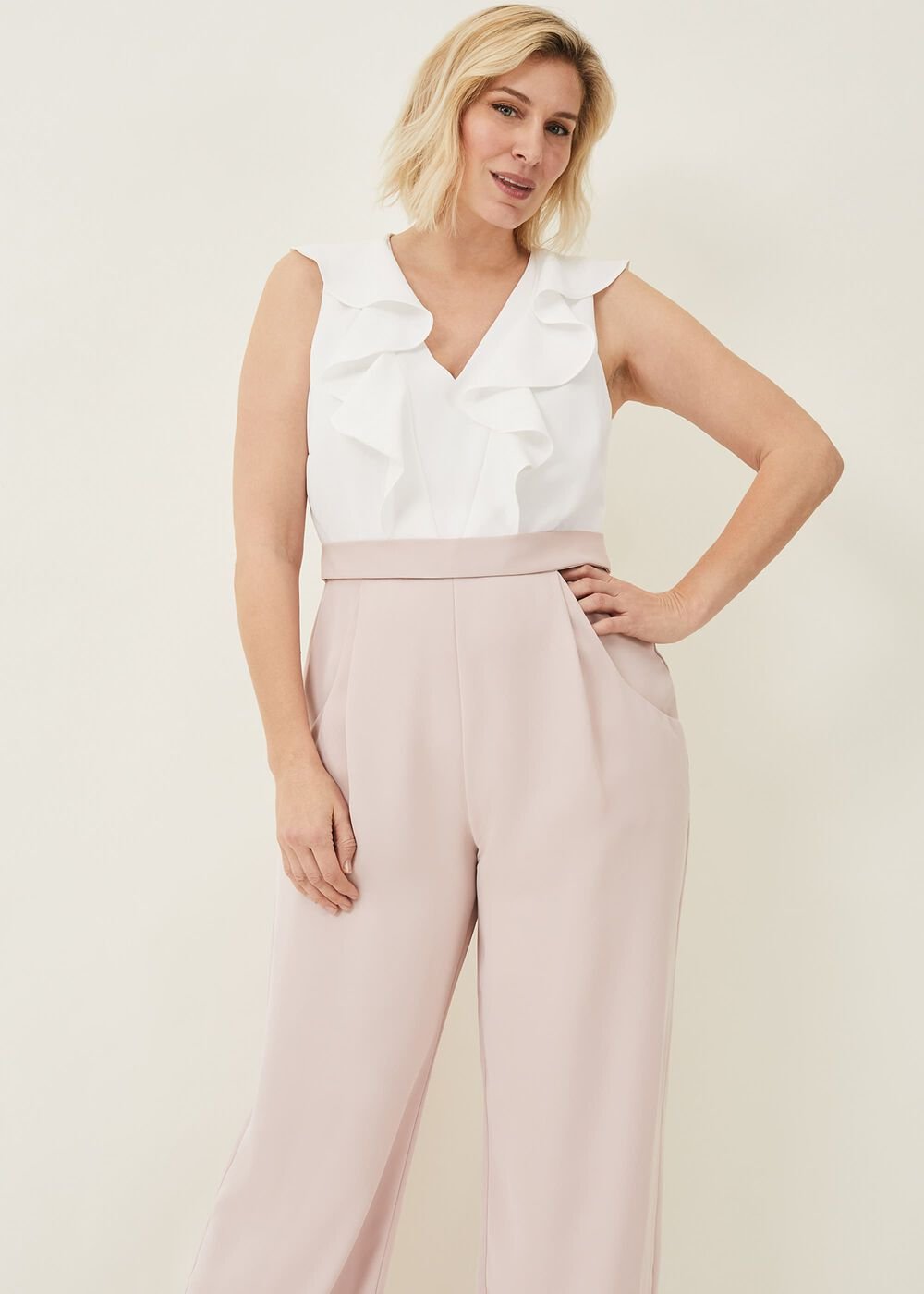 Linda Frill Jumpsuit Ivory/ Antique Rose