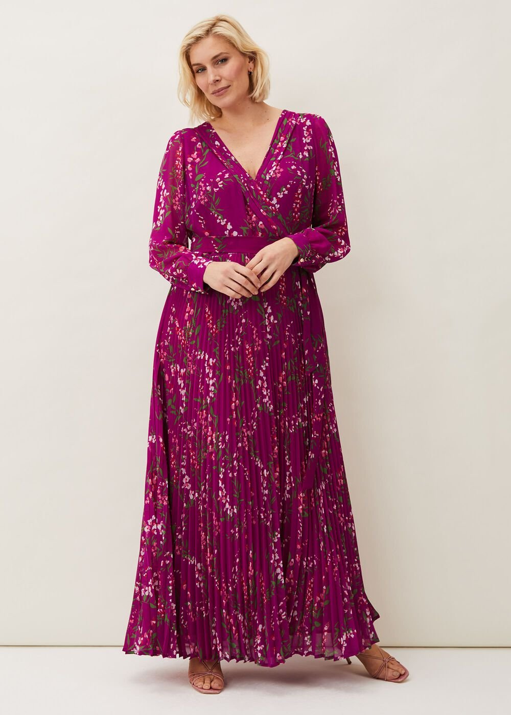 Carmen Pleated Maxi Dress Bright Plum