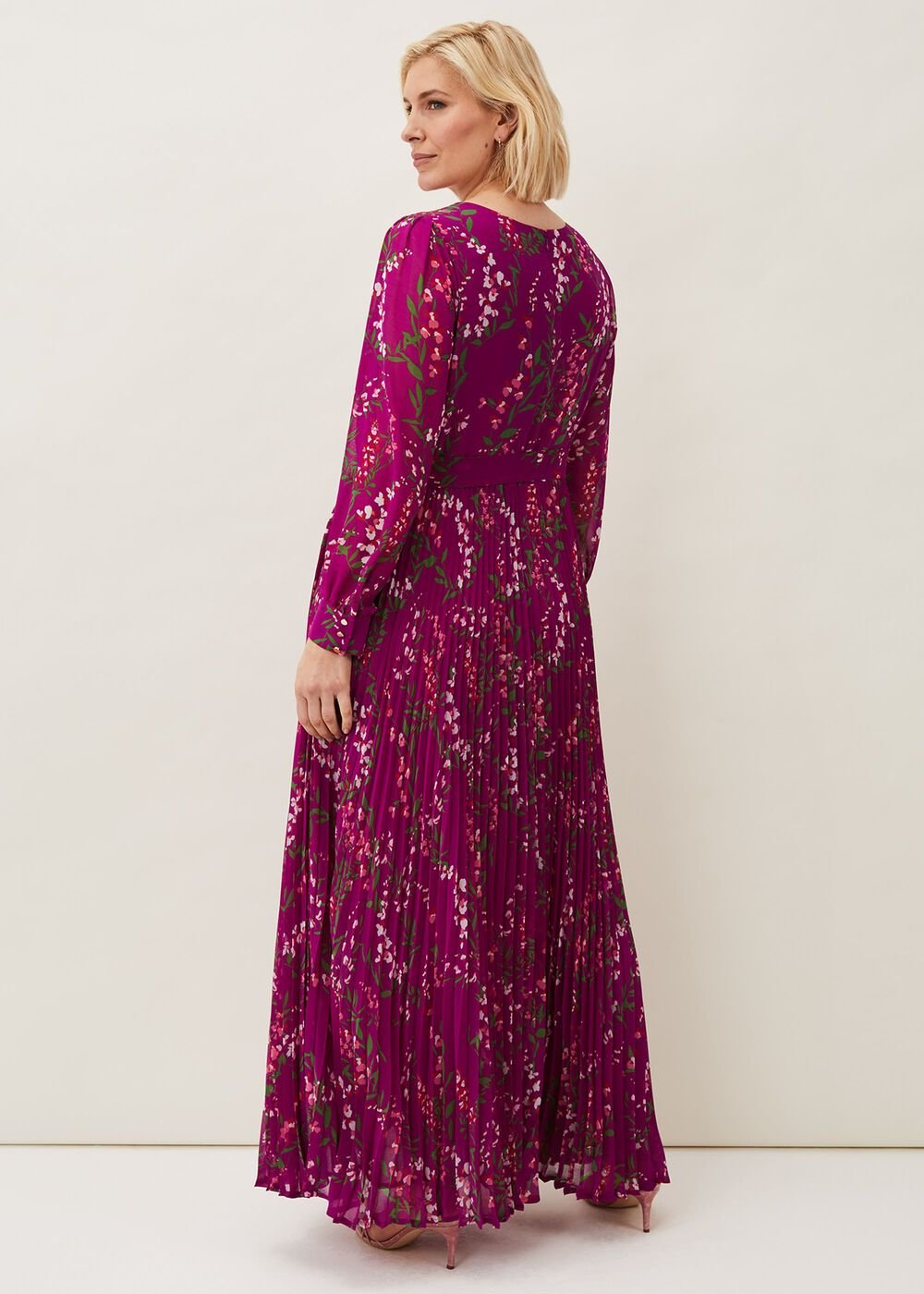 Carmen Pleated Maxi Dress Bright Plum