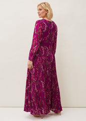 Carmen Pleated Maxi Dress Bright Plum
