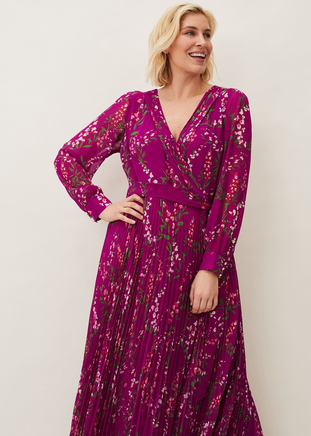 Carmen Pleated Maxi Dress Bright Plum