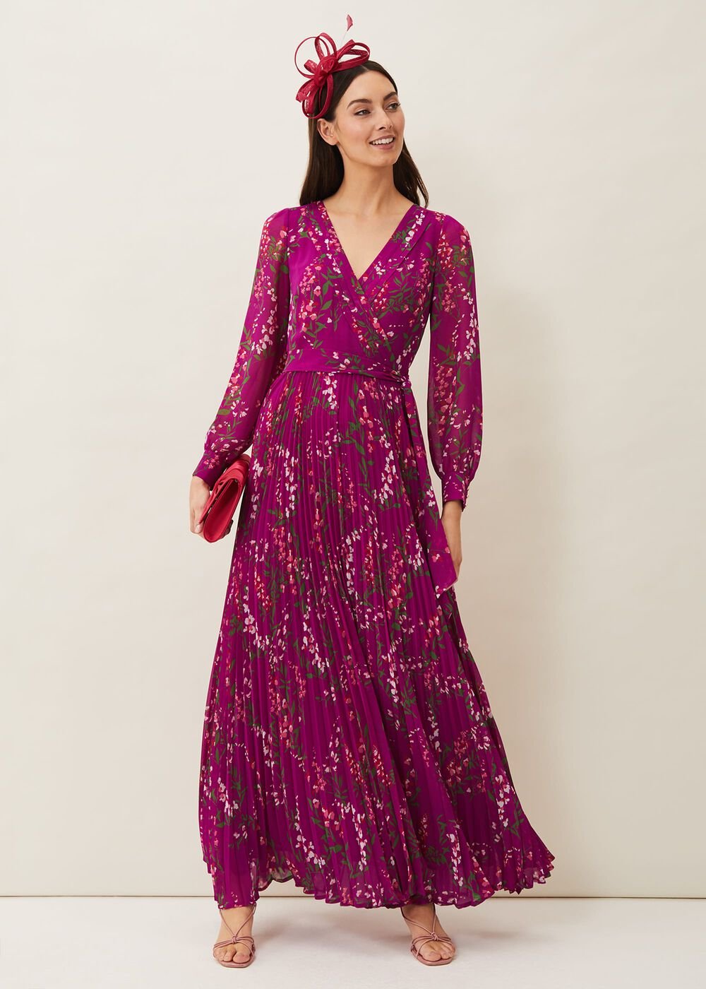 Carmen Pleated Maxi Dress Bright Plum