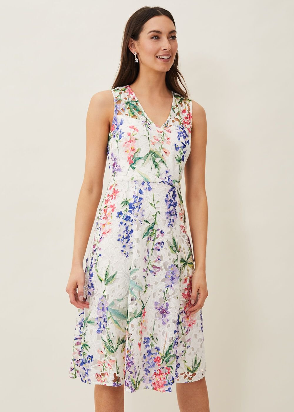 Lonnie Floral Fit And Flare Dress Ivory/Multi