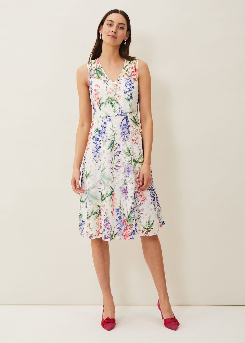 Lonnie Floral Fit And Flare Dress Ivory/Multi