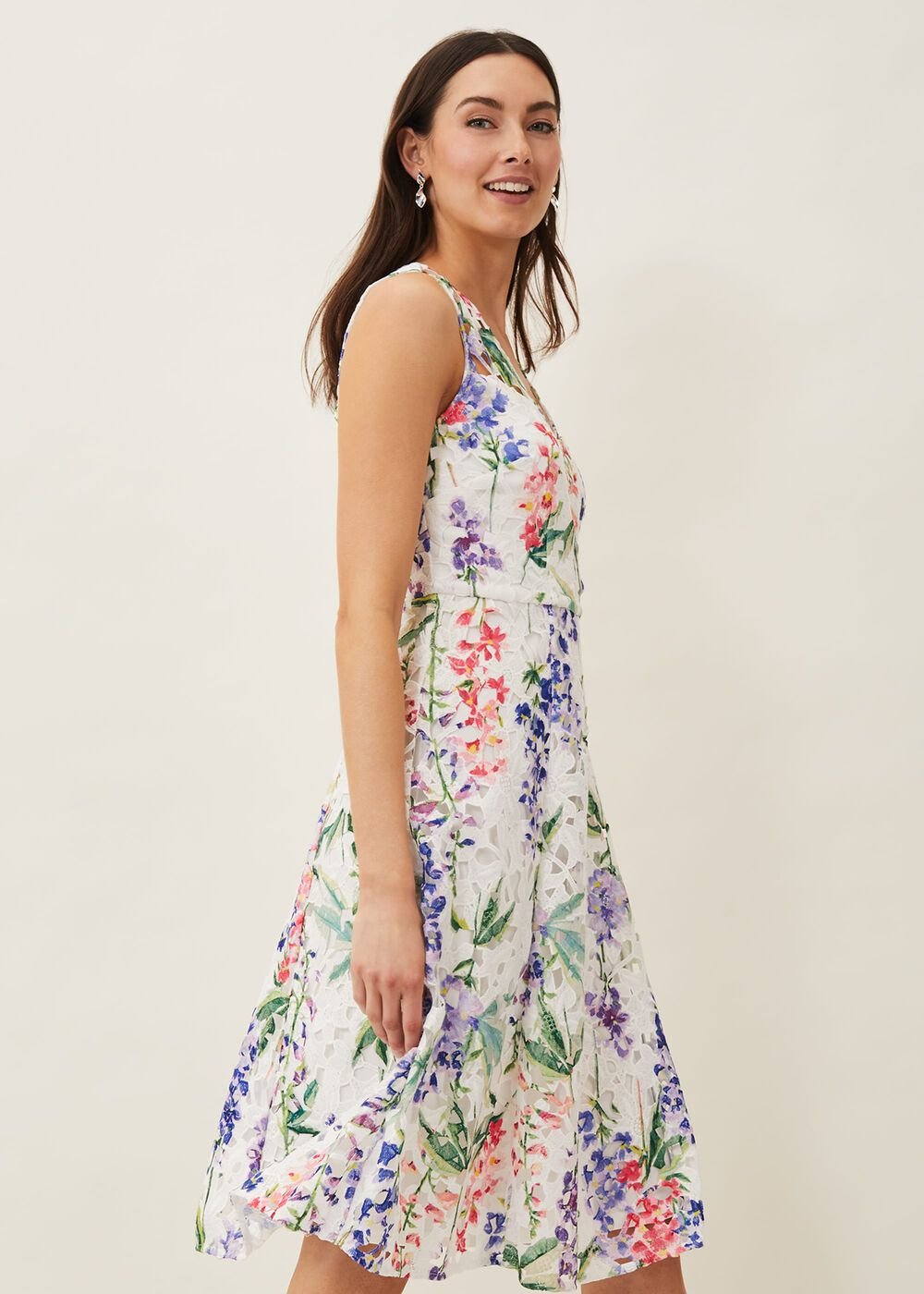 Lonnie Floral Fit And Flare Dress Ivory/Multi