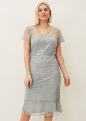 Juliana Floral Embroidered Dress Eau De Nil