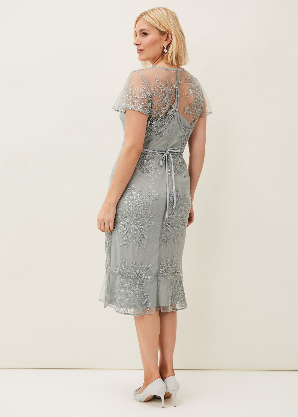 Juliana Floral Embroidered Dress Eau De Nil