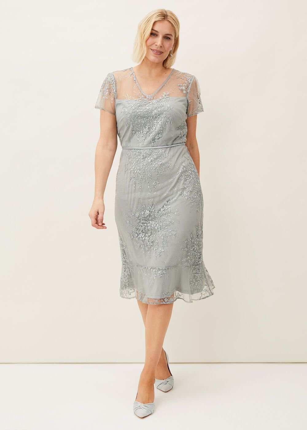 Juliana Floral Embroidered Dress Eau De Nil