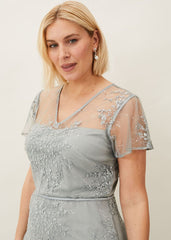 Juliana Floral Embroidered Dress Eau De Nil