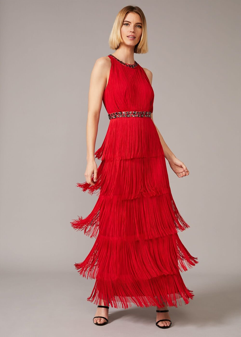 Albertina Fringe Maxi Dress Scarlet