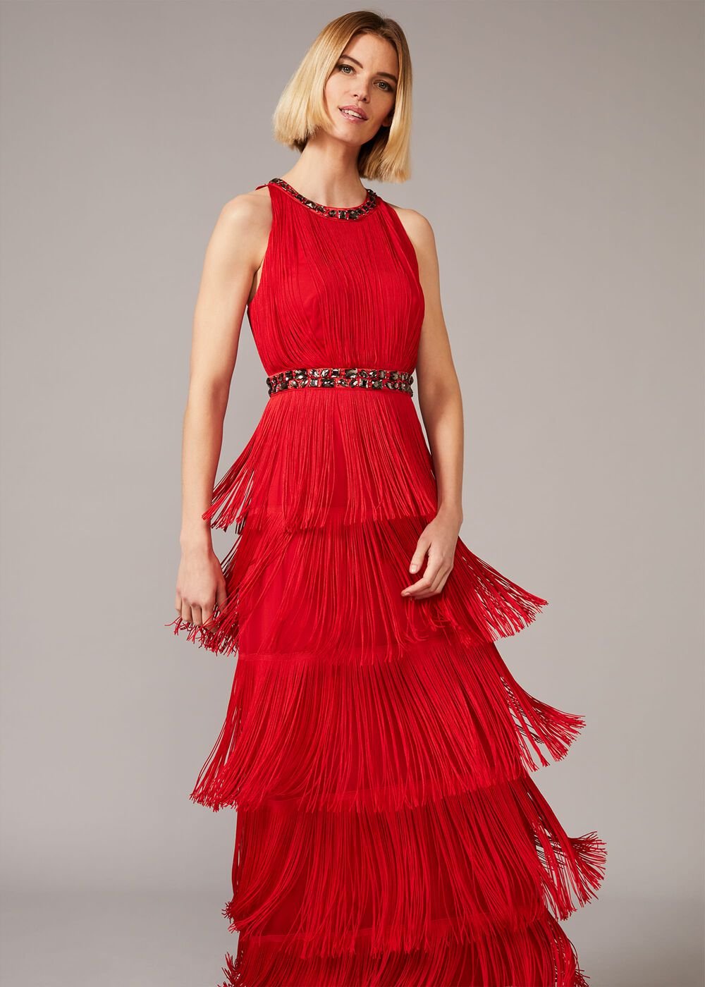 Albertina Fringe Maxi Dress Scarlet