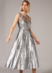 Lainey Shimmer Sequin Midi Dress Silver