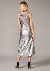 Lainey Shimmer Sequin Midi Dress Silver