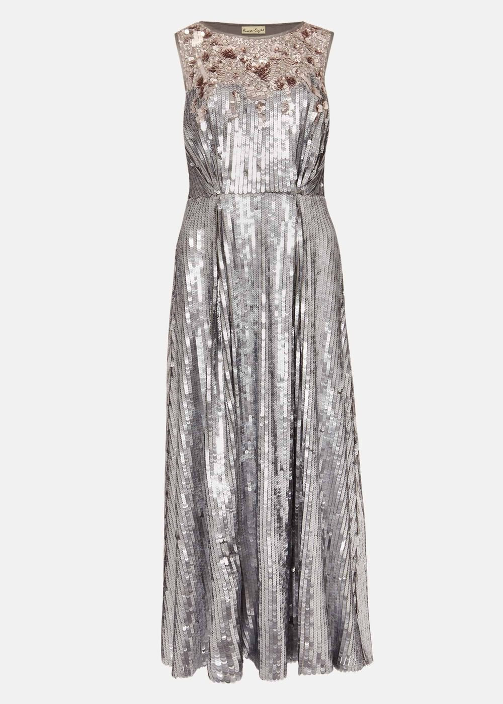Lainey Shimmer Sequin Midi Dress Silver