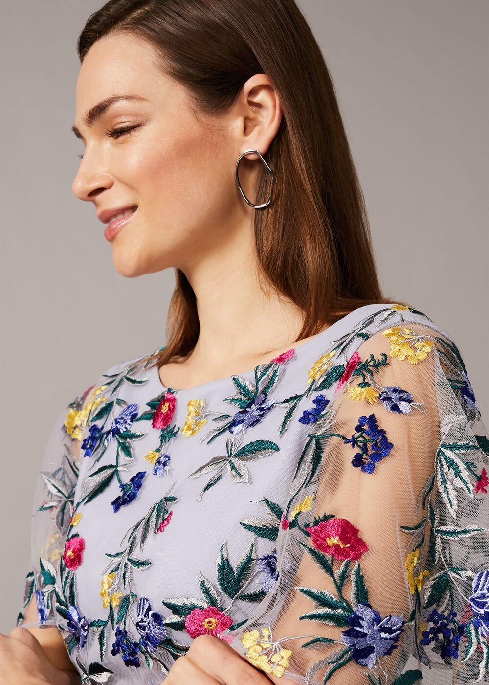 Lorie Floral Embroidered Dress Lavender