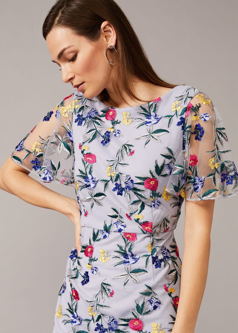Lorie Floral Embroidered Dress Lavender