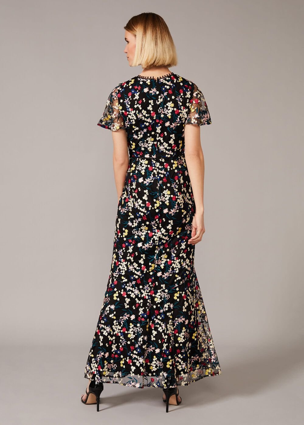 Daiva Embroidered Fishtail Dress Black/Multi