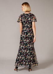 Daiva Embroidered Fishtail Dress Black/Multi