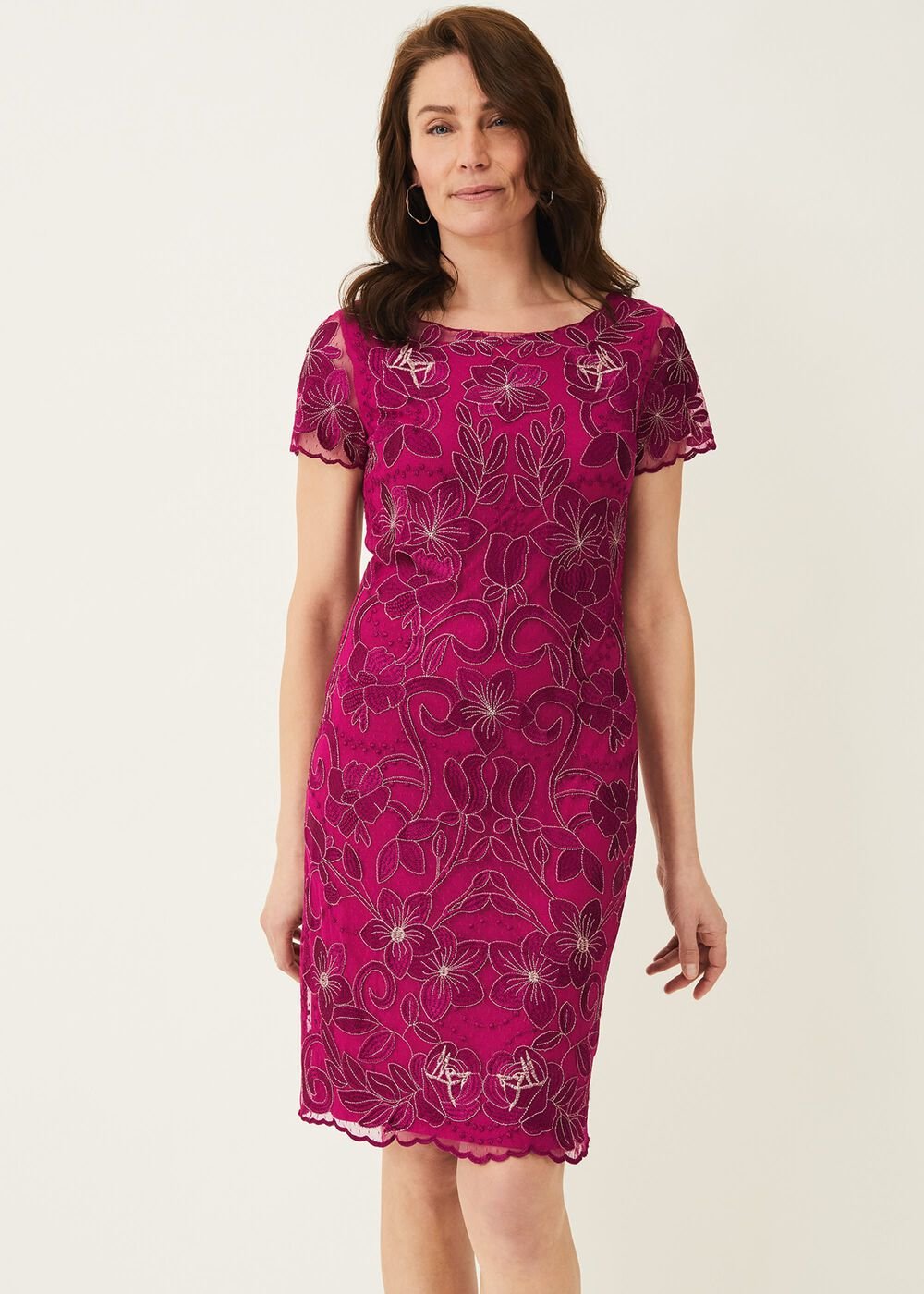 Nessa Embroidered Dress Fuchsia