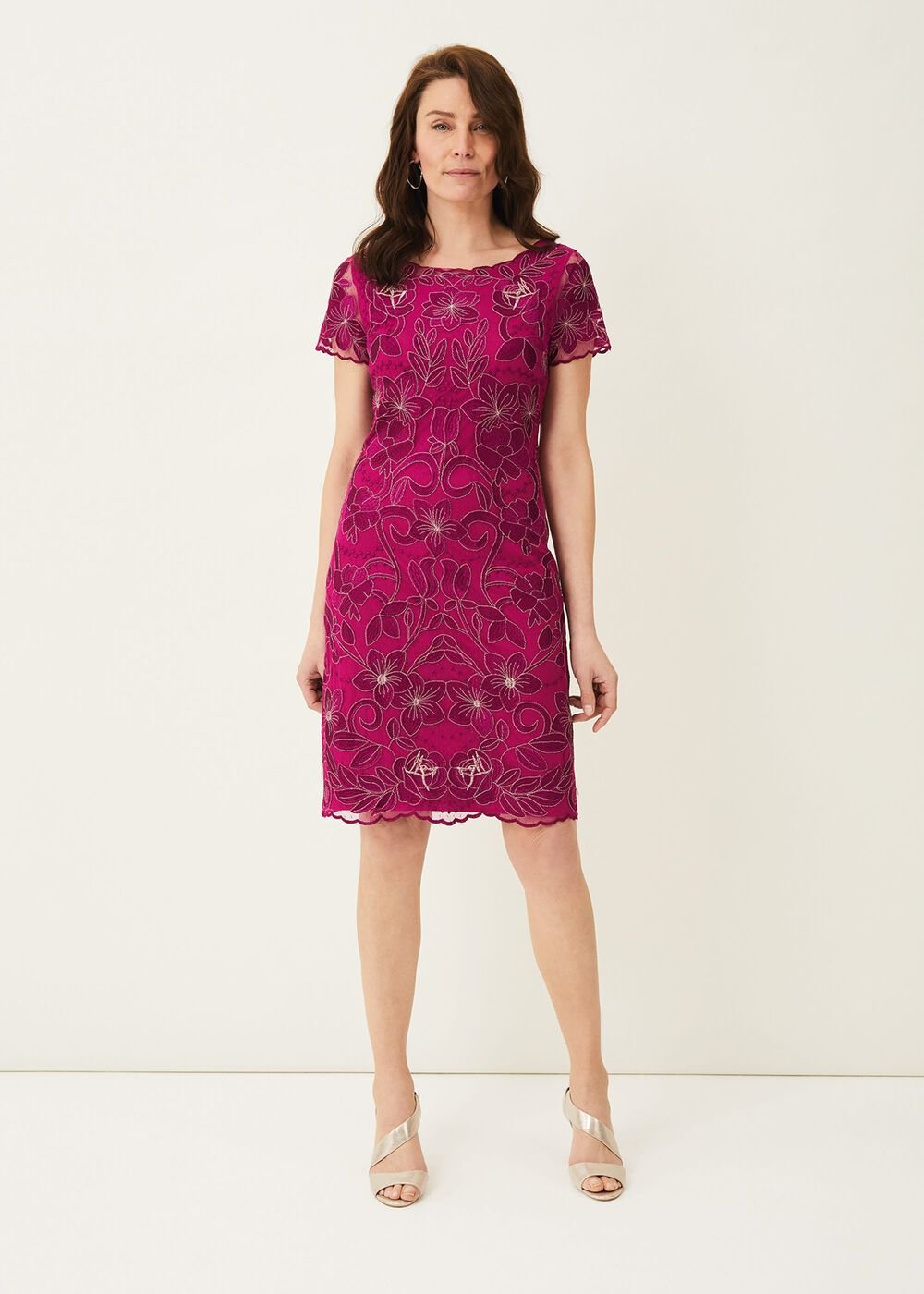 Nessa Embroidered Dress Fuchsia
