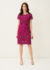 Nessa Embroidered Dress Fuchsia